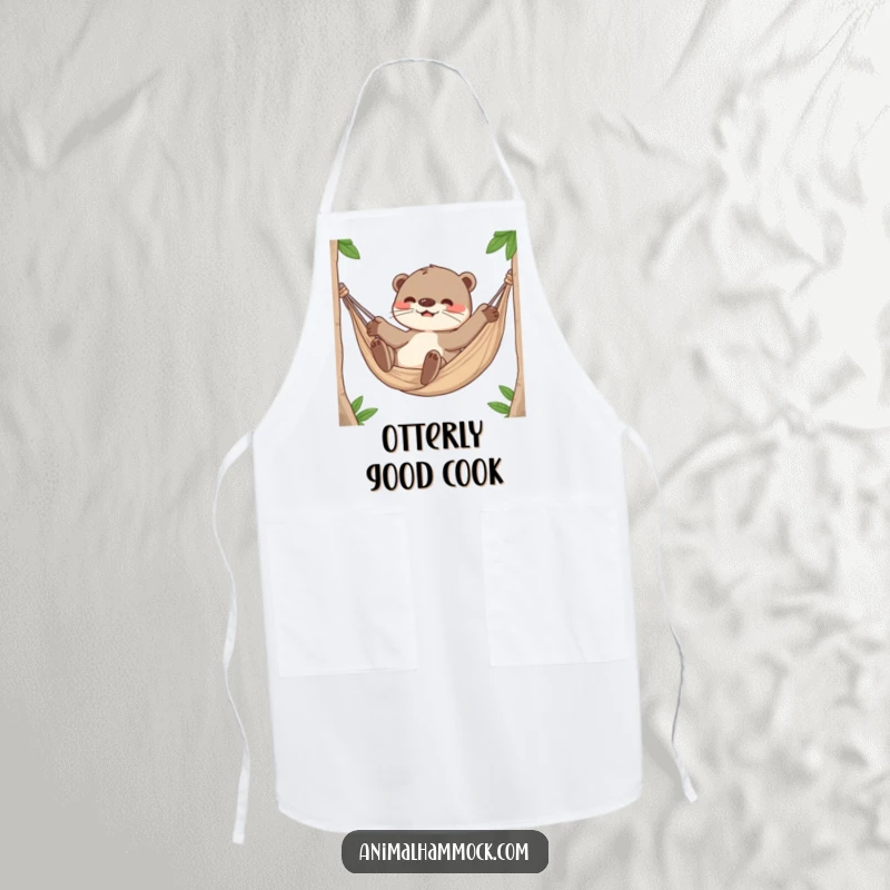 Funny Otter Apron, a playful otter character rolling around happily inside a hammock, ready for kitchen fun.
