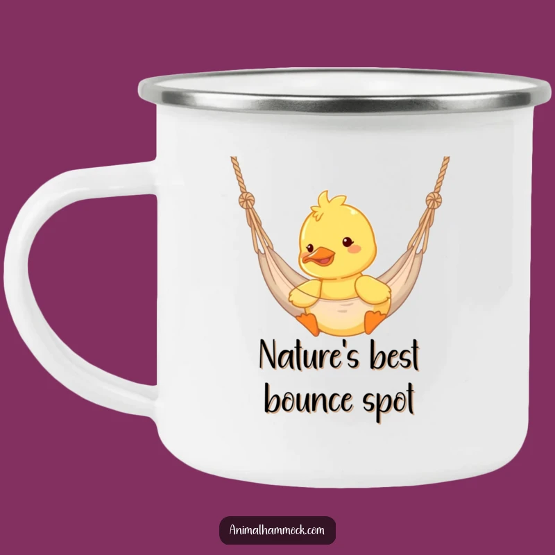Funny Duckling Hammock Camping Mug: Bouncing Bird Adventure, Perfect Outdoor Gift