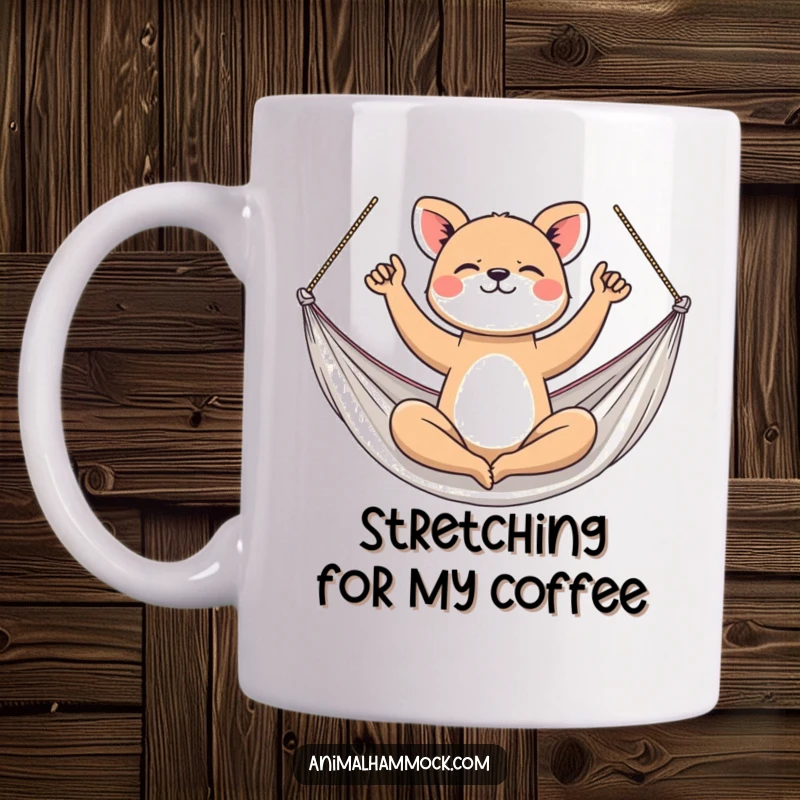 Funny Mug: An athletic animal performing yoga poses inside a hammock, symbolizing flexibility and serene strength.