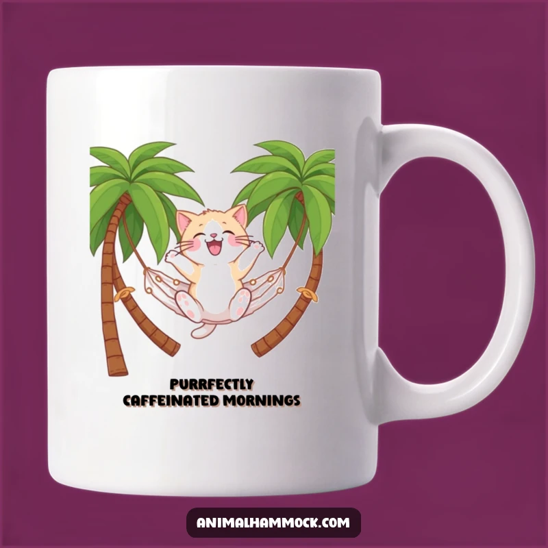 Funny Cat Hammock Mug: Tropical Vibes & Purrfect Relaxation Make a Funny Gift