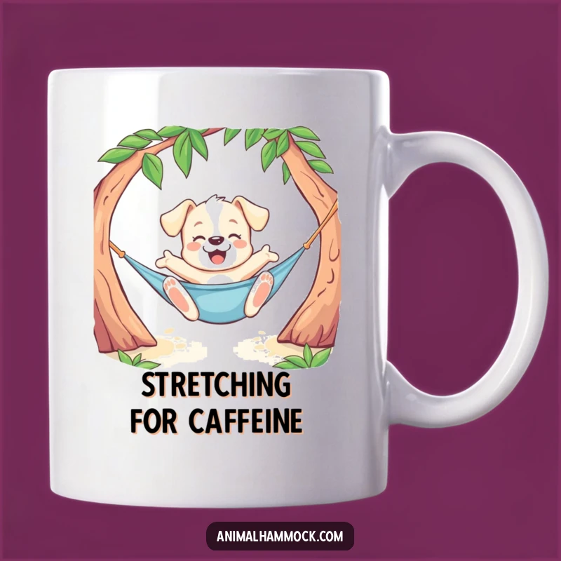 Funny Puppy Hammock Stretch Mug: Playful Dog Lounging Relaxed Gift