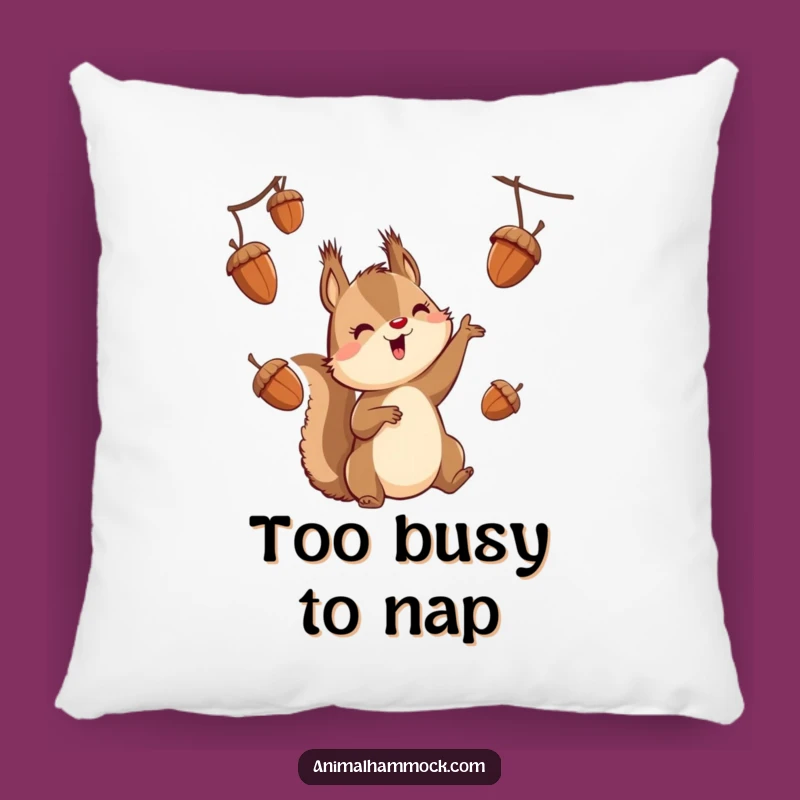 Funny Squirrel Juggling Pillow: Cozy Cushion With Playful Acorn Design