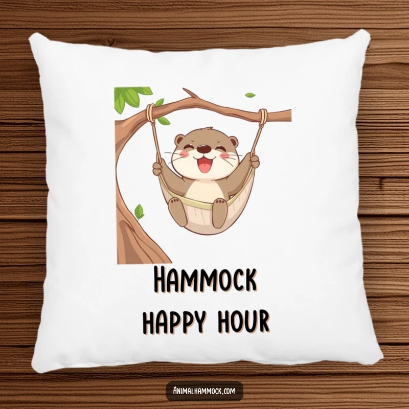 Funny Otter Swing Pillow with a joyful otter swinging in a hammock, providing comfort and aquatic humor.