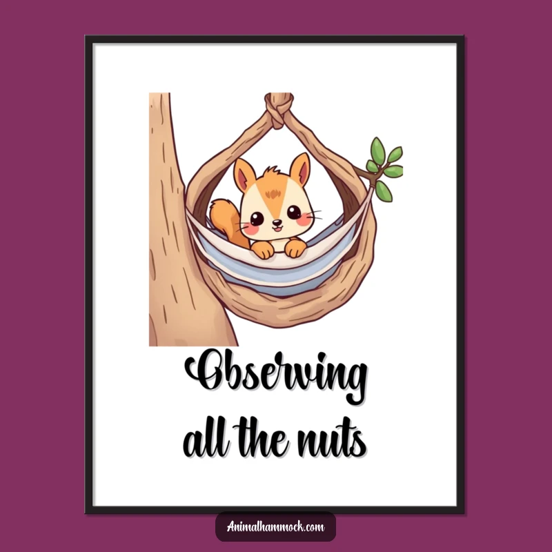 Funny Curious Squirrel Hammock Digital Art - Instant Woodland Charm & Hilarious Gift