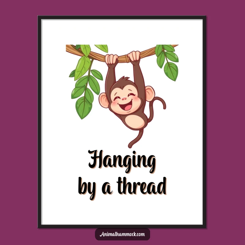 Funny Giggling Monkey Digital Print: Upside Down Hammock Art - Instant Funny Gift