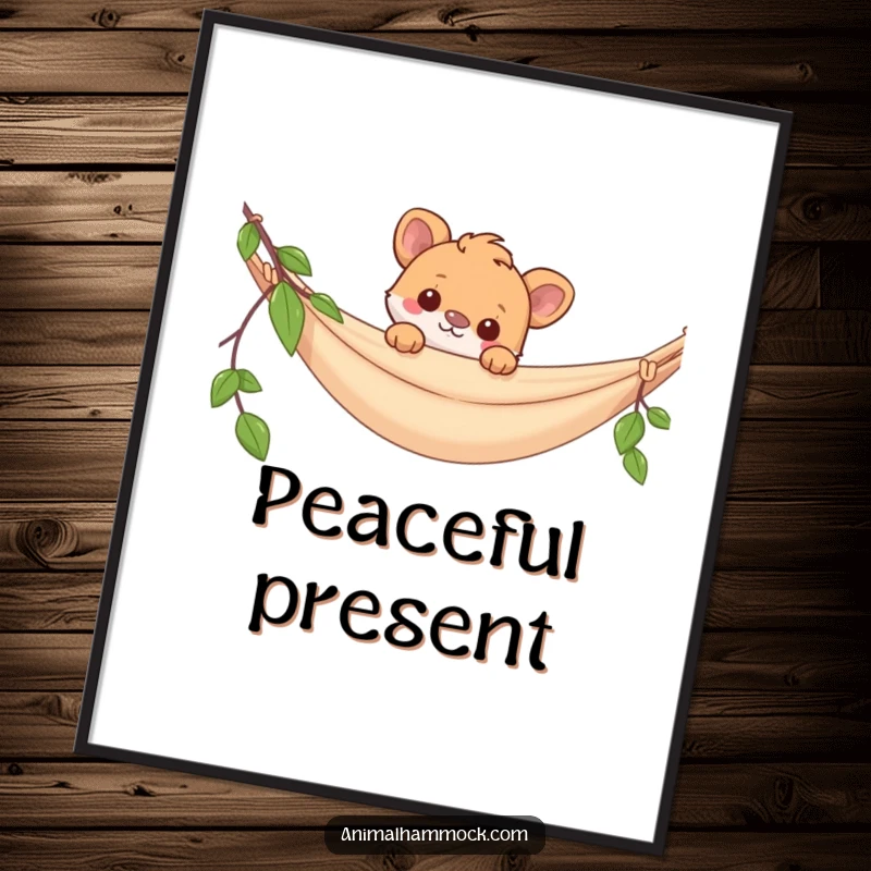 Funny digital art print of an animal peeking playfully over a hammock, ideal for instant download and adding whimsical humor to wall decor.