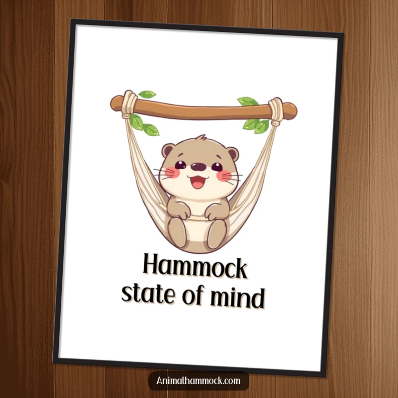Funny otter digital art print of a happy otter swaying in a hammock, perfect for instant, humorous home decor. High-quality and amusing.