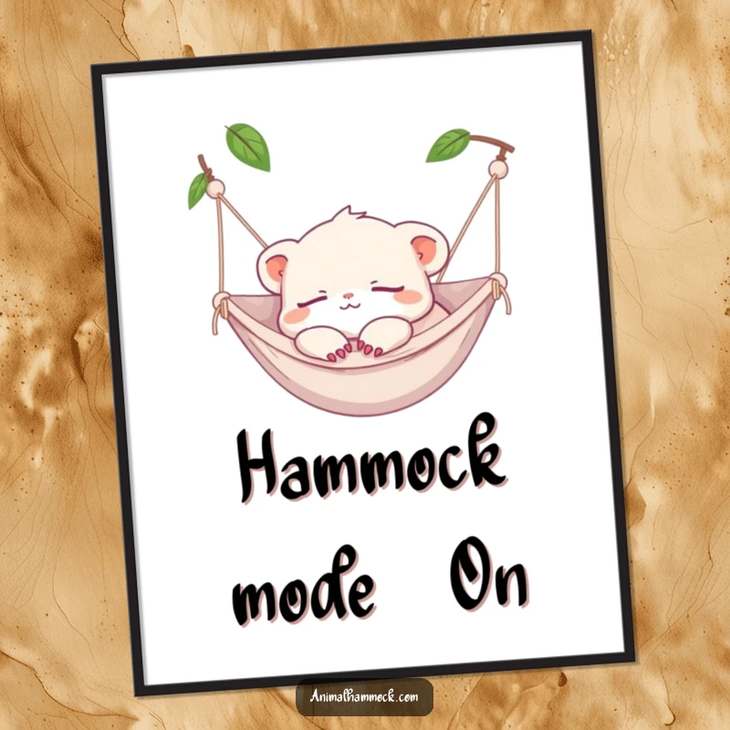 Funny Digital Art: A tiny creature napping peacefully in a hammock, paws dangling, a serene and downloadable art piece.