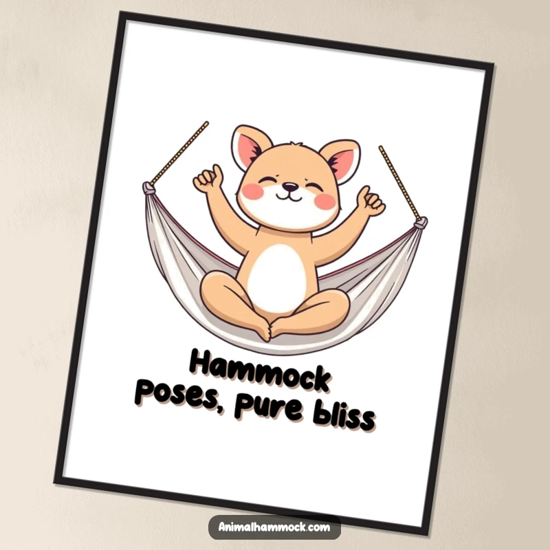 Funny Digital Art: An athletic animal doing yoga poses in a hammock, a serene and downloadable art piece.