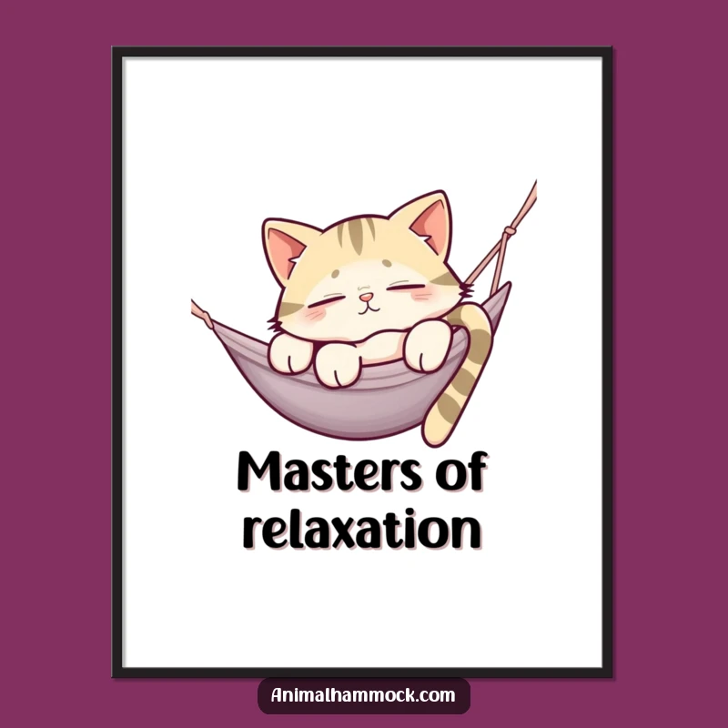 Funny Sleepy Cat Hammock Digital Print - Instant Humorous Art Gift