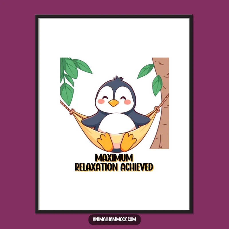 Funny Penguin Hammock Digital Art: Proud Relaxation Artwork - Unique Funny Gift