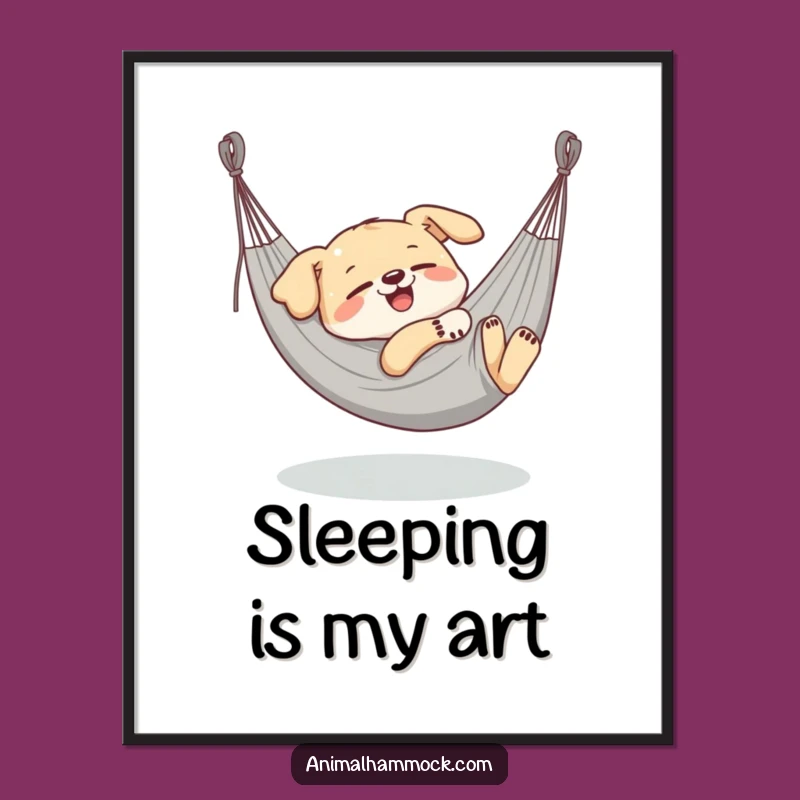 Funny Dog Hammock Digital Art: Blissful Canine Nap for Wall Decor
