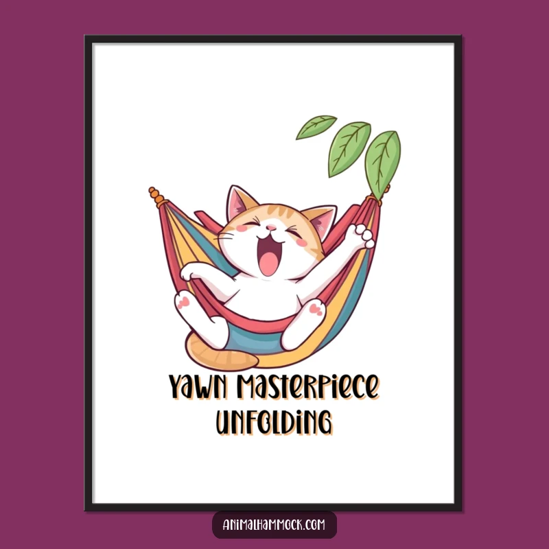 Funny Cat Digital Art: Yawning Lounger Decor Gift