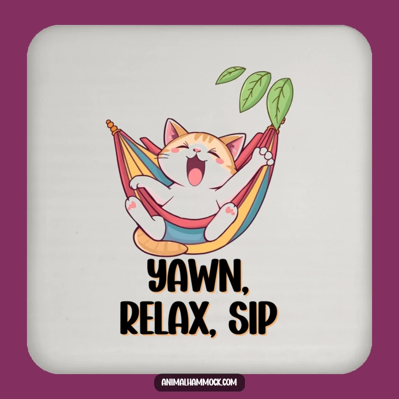 Funny Cat Coaster: Yawning Lounger Drink Protector Gift