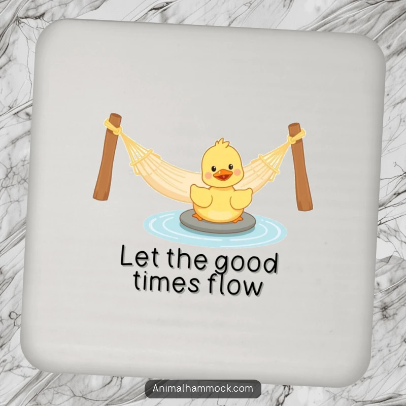 Funny Duckling Coasters: A set of coasters featuring a playful duckling paddling near a hammock, adding comedic charm and adorable protection.