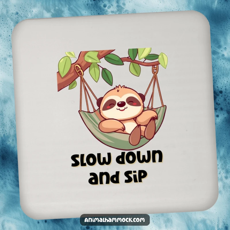 Funny sloth coasters featuring a cheerful sloth relaxing in a hammock, adding humor and protection to your surfaces. A delightful accessory.