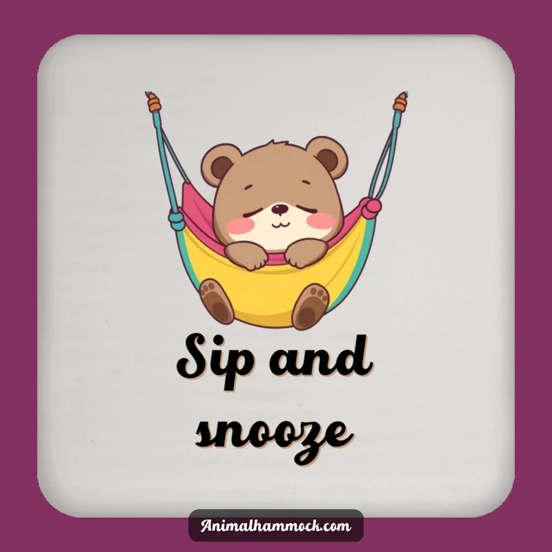Funny Bear Cub Hammock Sleep Coaster: Cub Napping Drink Saver