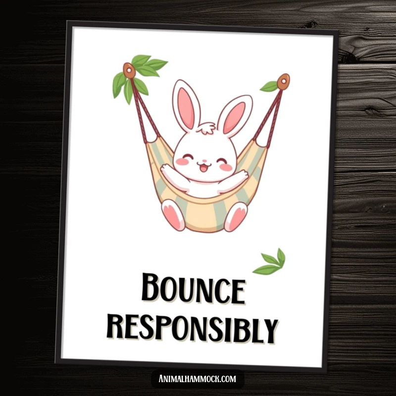 Funny Bunny Poster, a cheerful bunny character bouncing gently in a striped hammock, bringing lively energy to walls.