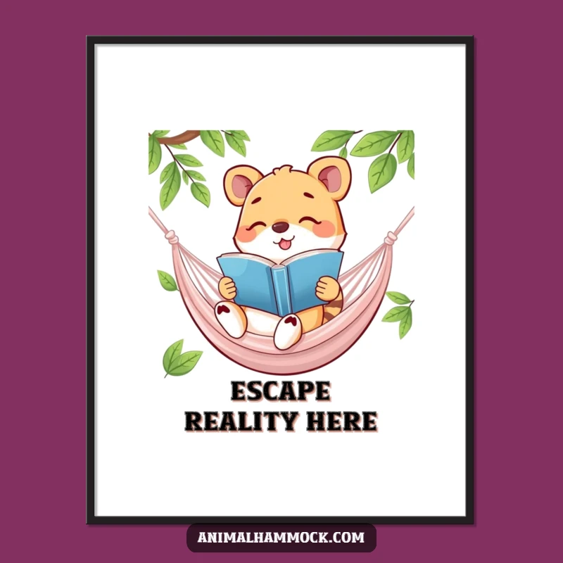Funny Happy Animal Bookworm Art Poster - Hilarious Gift for Readers!