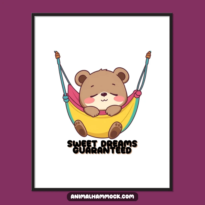 Funny Bear Cub Hammock Sleep Poster: Cub Napping Wall Art
