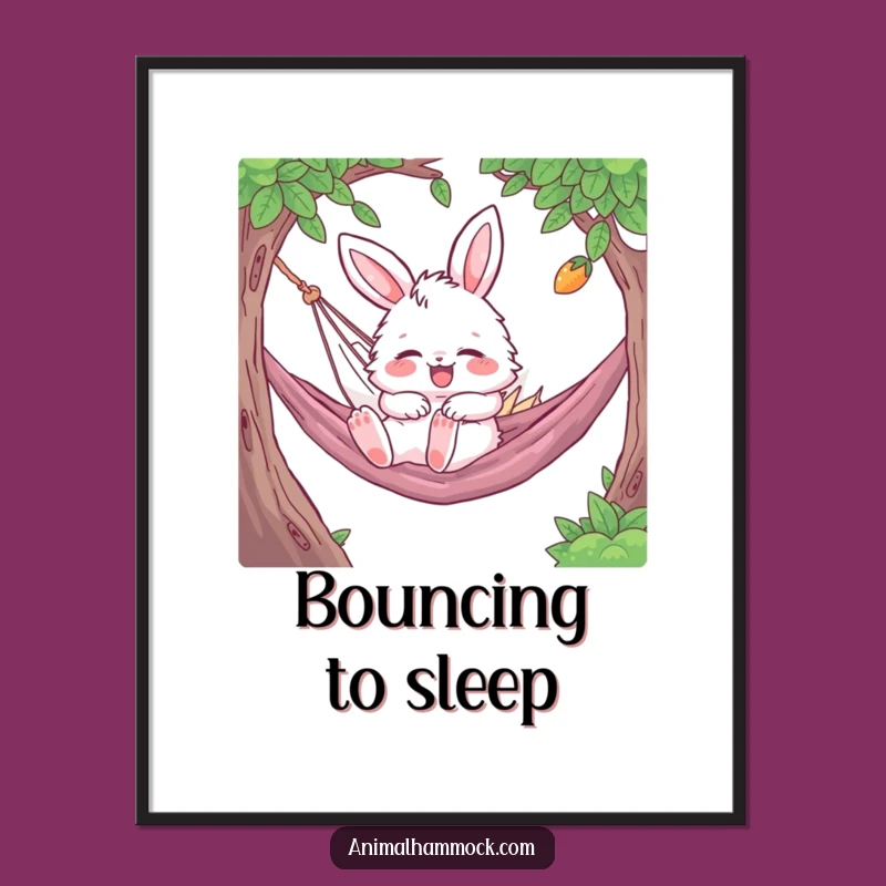 Funny Bunny Hammock Nap Poster: Joyful Fluffy Rabbit Sleep Wall Art