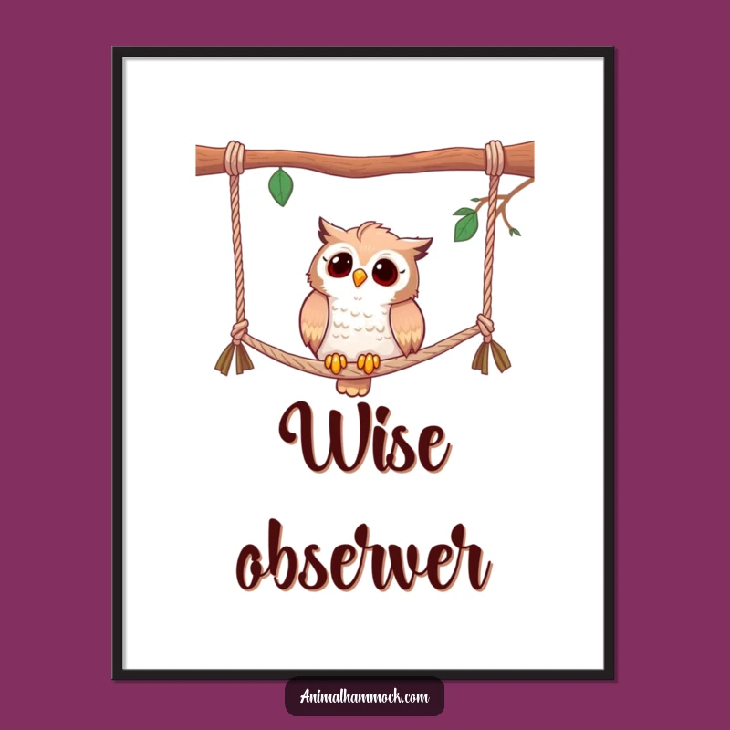 Funny Curious Owl Hammock Poster - Humorous Wall Art Gift