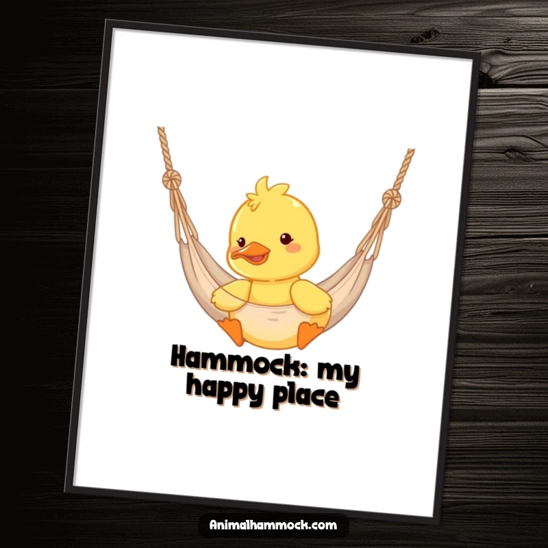 Funny duckling joyfully bouncing in a hammock, rendered as cheerful wall art, perfect for any room.