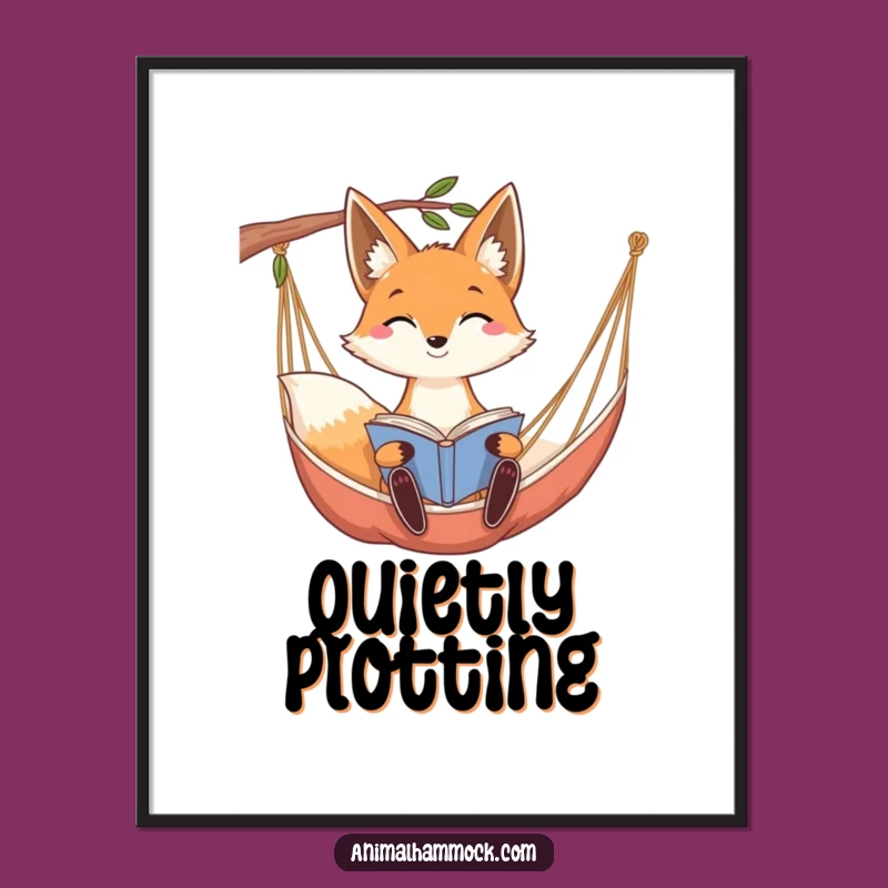Funny Fox Hammock Poster - Whimsical Reading Art for Cozy Spaces Gift