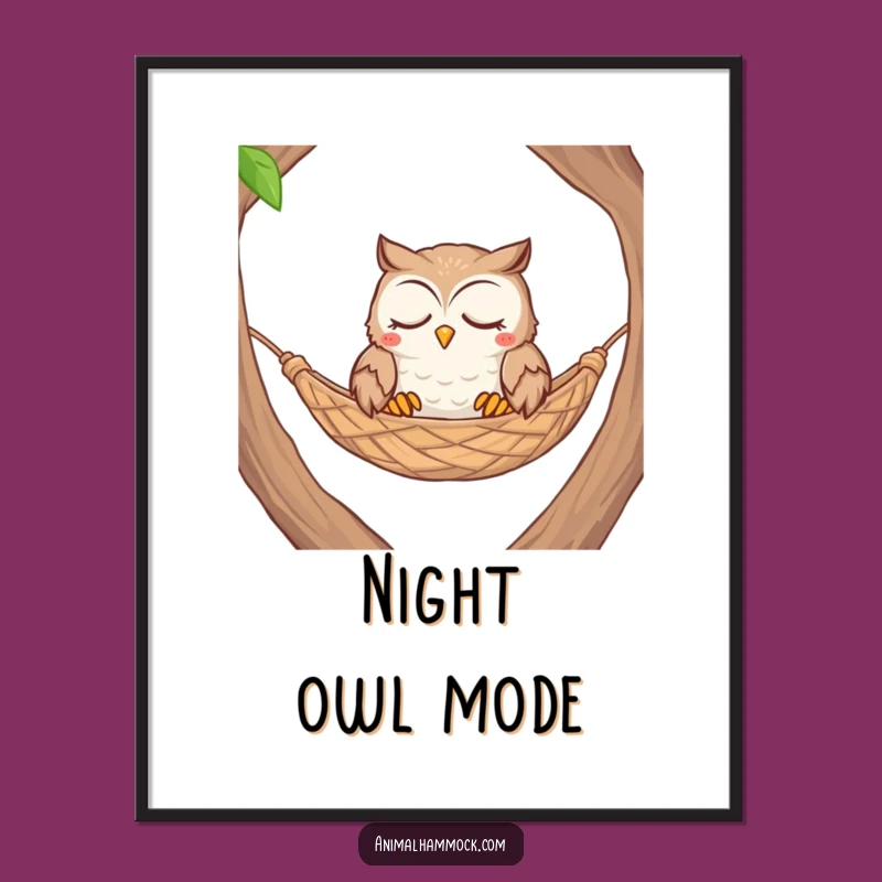 Funny Owl Hammock Poster - Peaceful Wall Art for Tranquil Spaces Gift