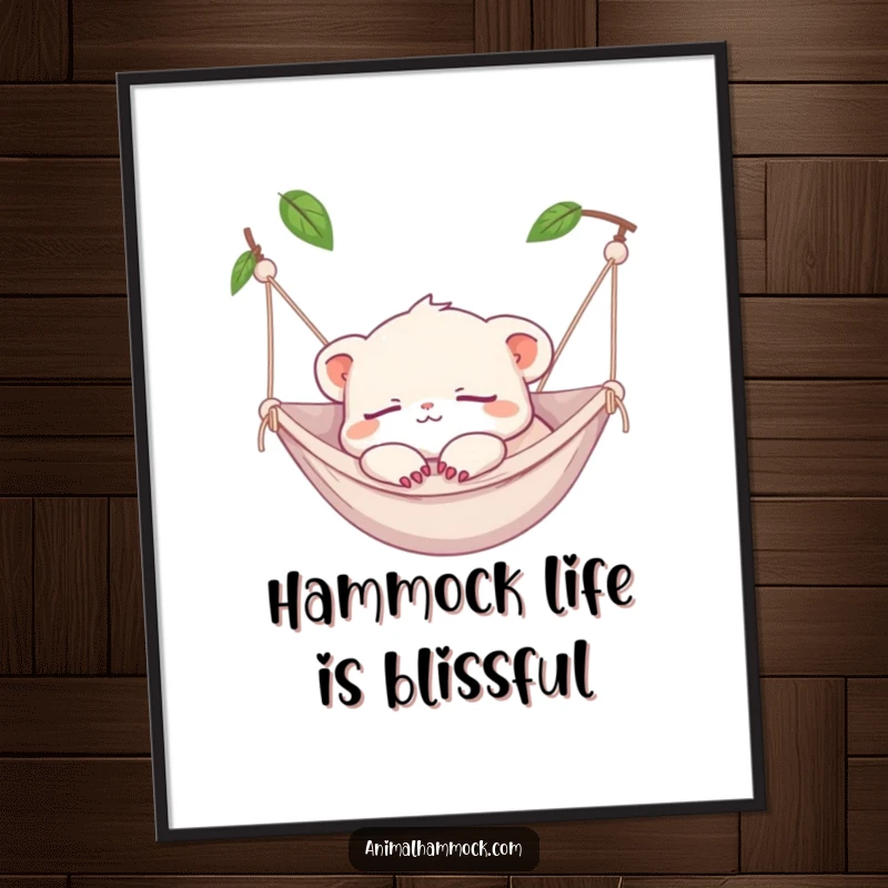 Funny Poster: A tiny creature peacefully napping in a hammock, with paws dangling, adding a serene touch to decor.