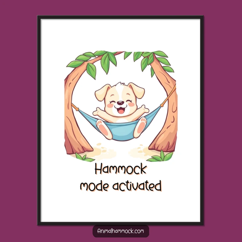 Funny Puppy Hammock Stretch Poster: Playful Dog Lounging Wall Art