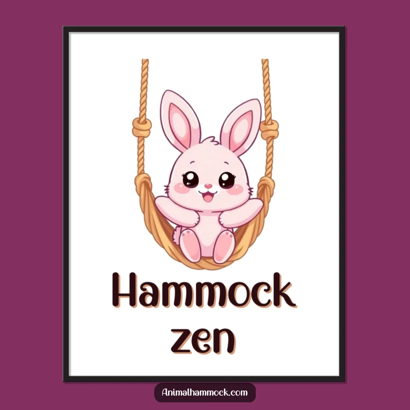 Funny Pink Bunny Hammock Poster - Relaxed Art for Wall Decor