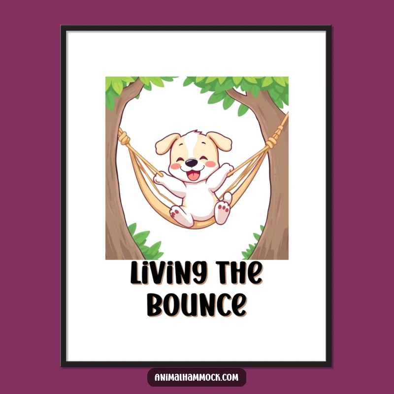 Funny Playful Puppy Hammock Poster - Cheerful Wall Art Gift for Dog Fans
