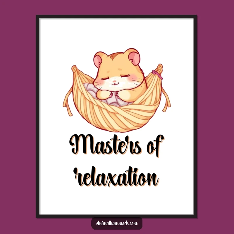 Funny Sleepy Hamster Yarn Hammock Poster - Whimsical Wall Art & Humorous Gift