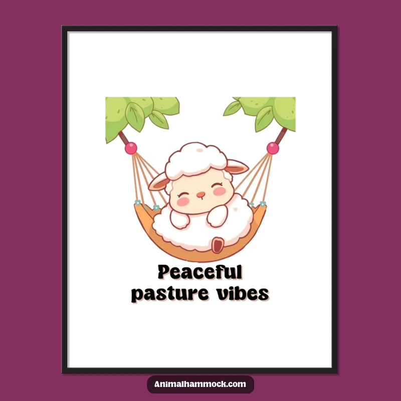 Funny Contented Sheep Hammock Poster - Peaceful Wall Art Gift