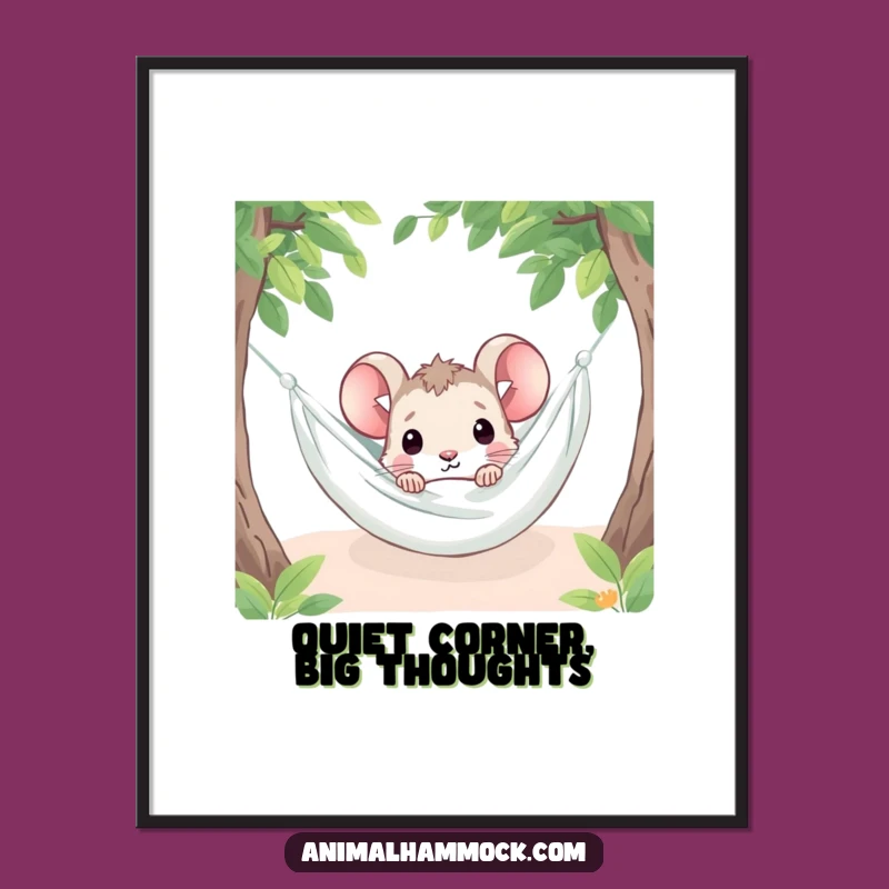 Funny Mouse Peeking Poster: Adorable Hammock Hideaway Wall Art Gift