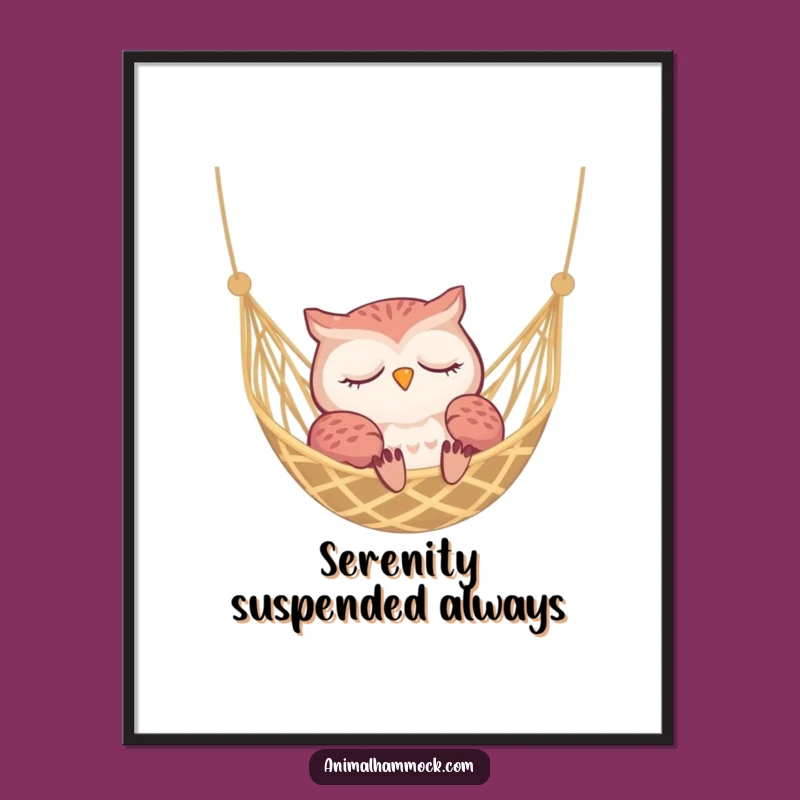 Funny Sleepy Owl Hammock Poster - Peaceful Wall Art & Cozy Gift