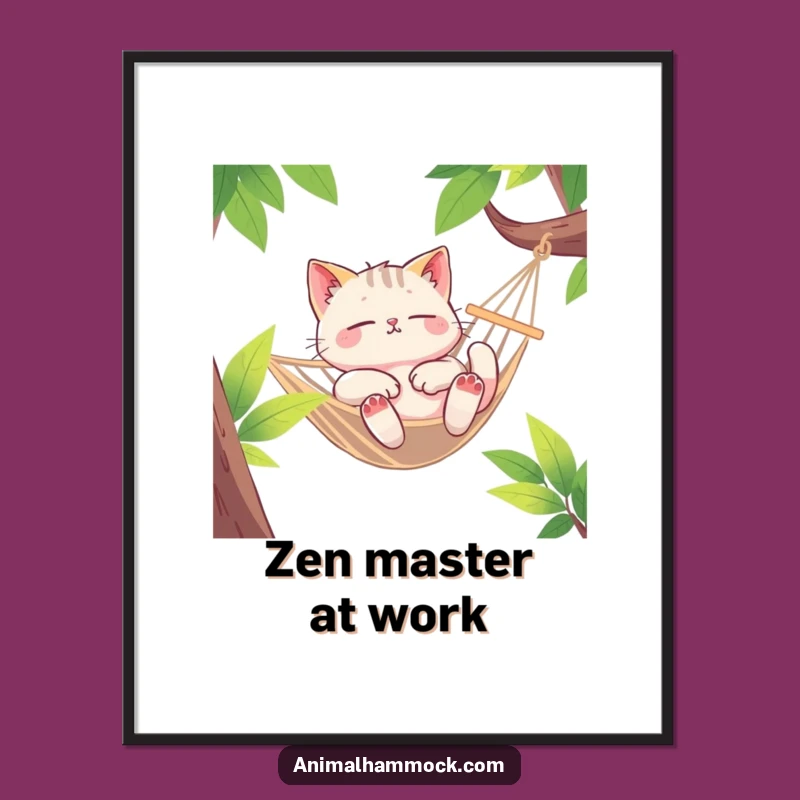 Funny Cat Hammock Poster: Euphoric Feline Art Print for Wall Decor