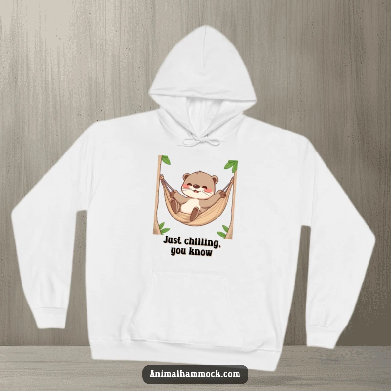 Funny Otter Hoodie, a playful otter character rolling around happily inside a hammock, offering cozy comfort and smiles.