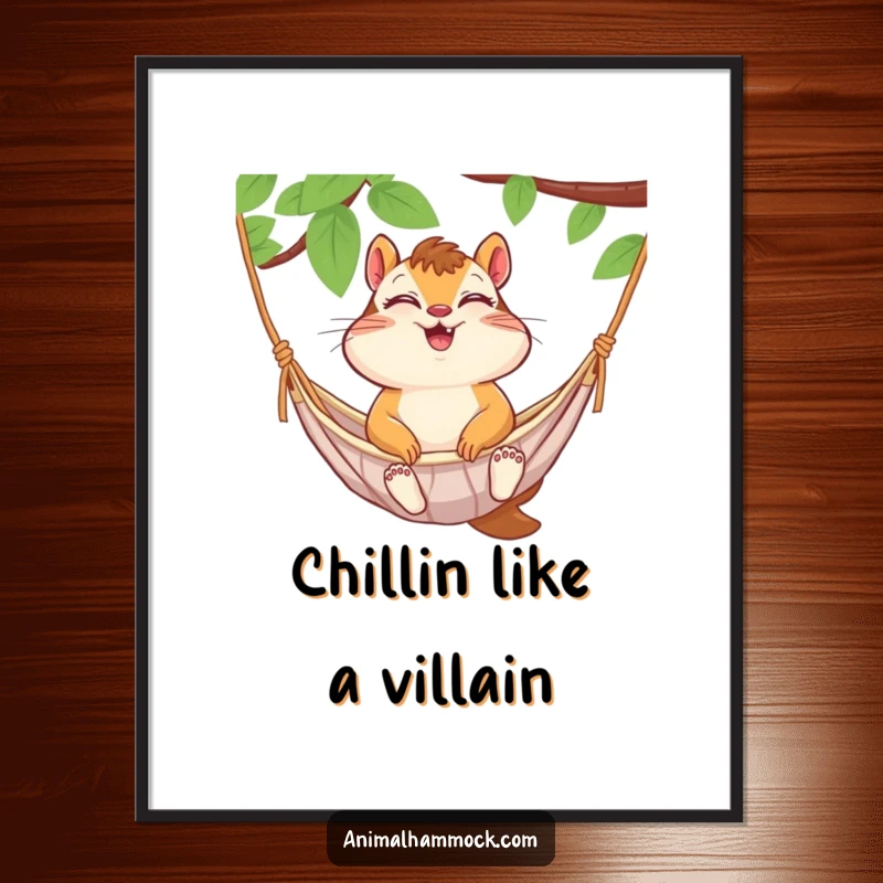 Funny Free Printable Wall Art: A chipmunk enjoys a hammock ride with eyes closed, radiating pure joy.