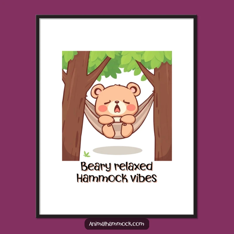 Free Printable Bear Cub Hammock Art: Sleepy Animal Downloadable Wall Decor