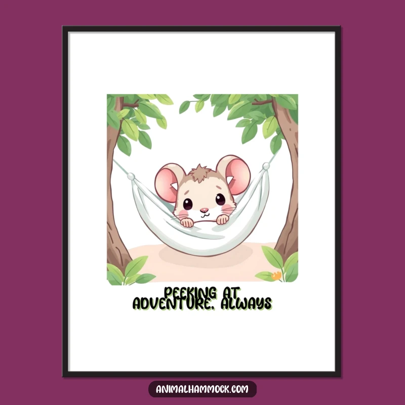Free Printable Wall Art: Funny Mouse Peeking from Hammock, Downloadable Decor