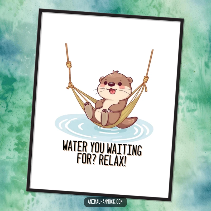 Funny Free Printable Wall Art: A giggling otter floating contentedly in a hammock tied to water, showcasing pure aquatic joy.