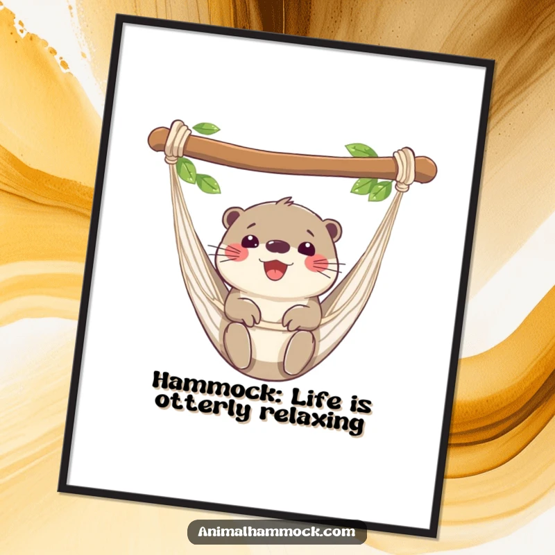Funny Free Printable Wall Art: A happy otter peacefully swaying in a hammock, creating a zen and humorous atmosphere.