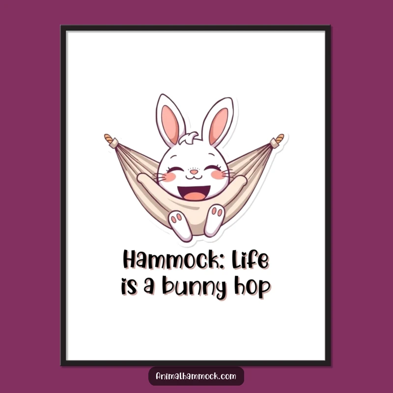 Free Printable Wall Art: Smiling Bunny Hammock Scene, Cheerful Funny Downloadable Decor