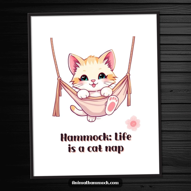 Funny Free Printable Wall Art: A kitten playfully swinging from a hammock, adding a touch of humor and charm to any space.