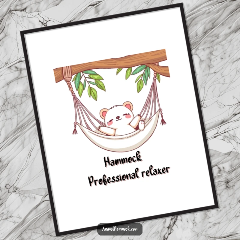 Funny Free Printable Wall Art: A cute animal stretching luxuriously while lounging in a gently swaying hammock, radiating peace.