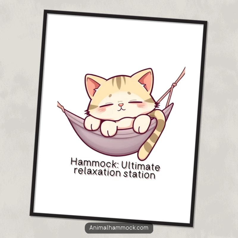 Funny Free Printable Wall Art of a sleepy cat draped over a hammock edge, bringing lazy vibes to any room.