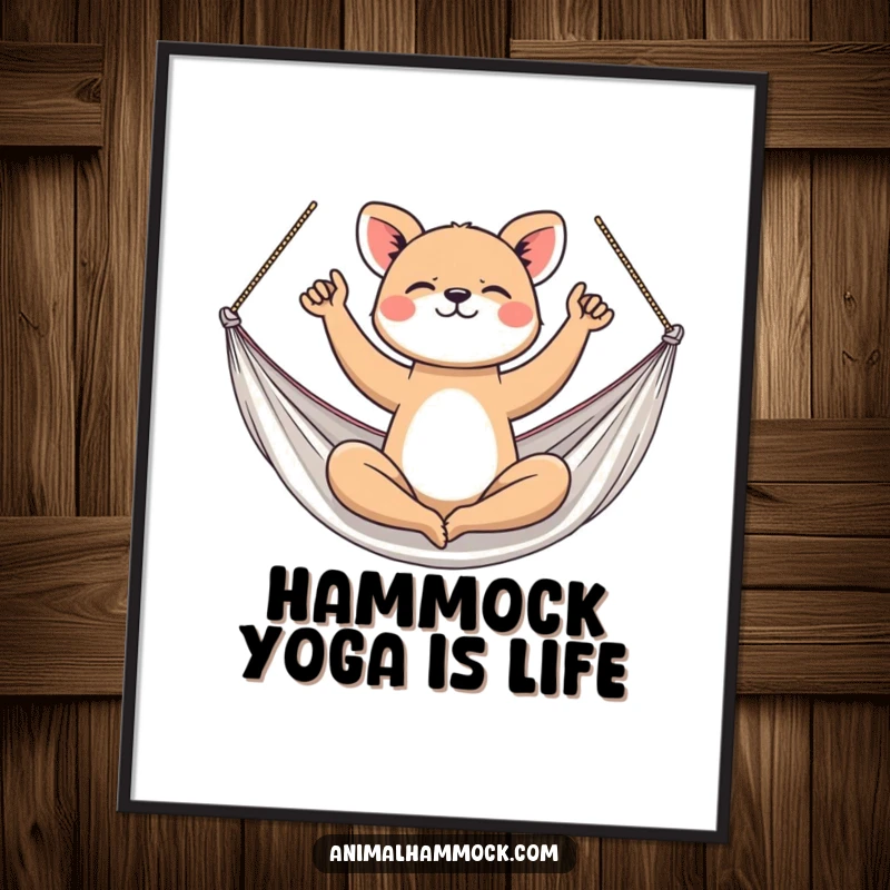 Funny Free Printable Wall Art: An athletic animal perfectly balancing in a yoga pose within a hammock.