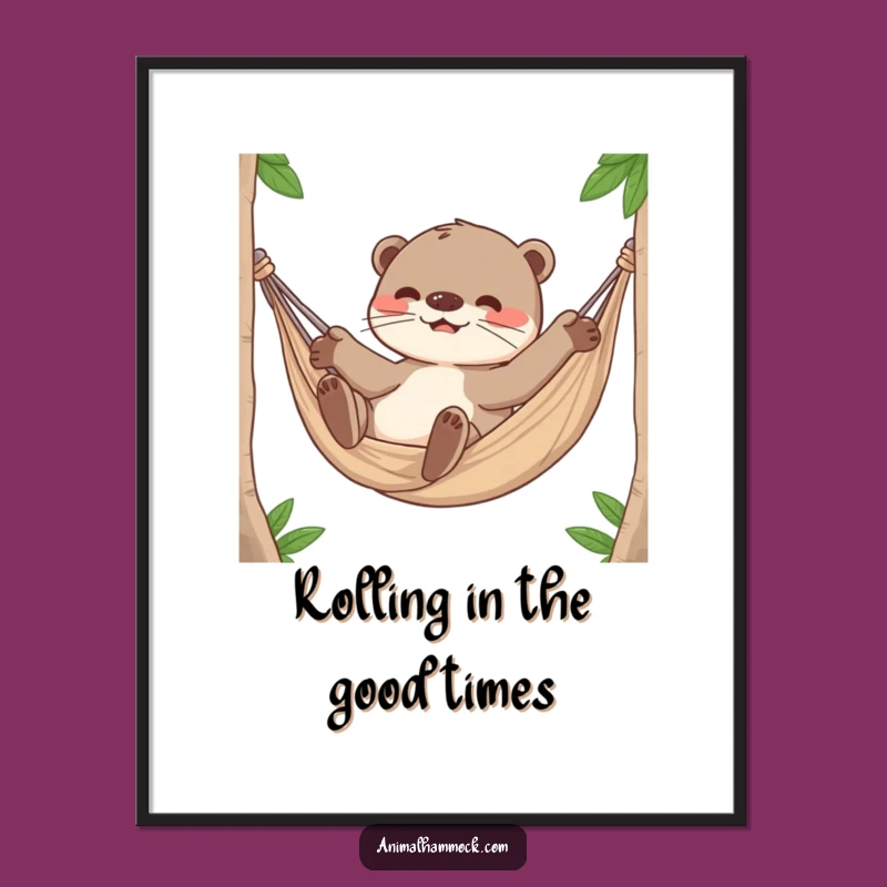 Free Printable Wall Art: Playful Otter Hammock Roll, Funny Downloadable Art